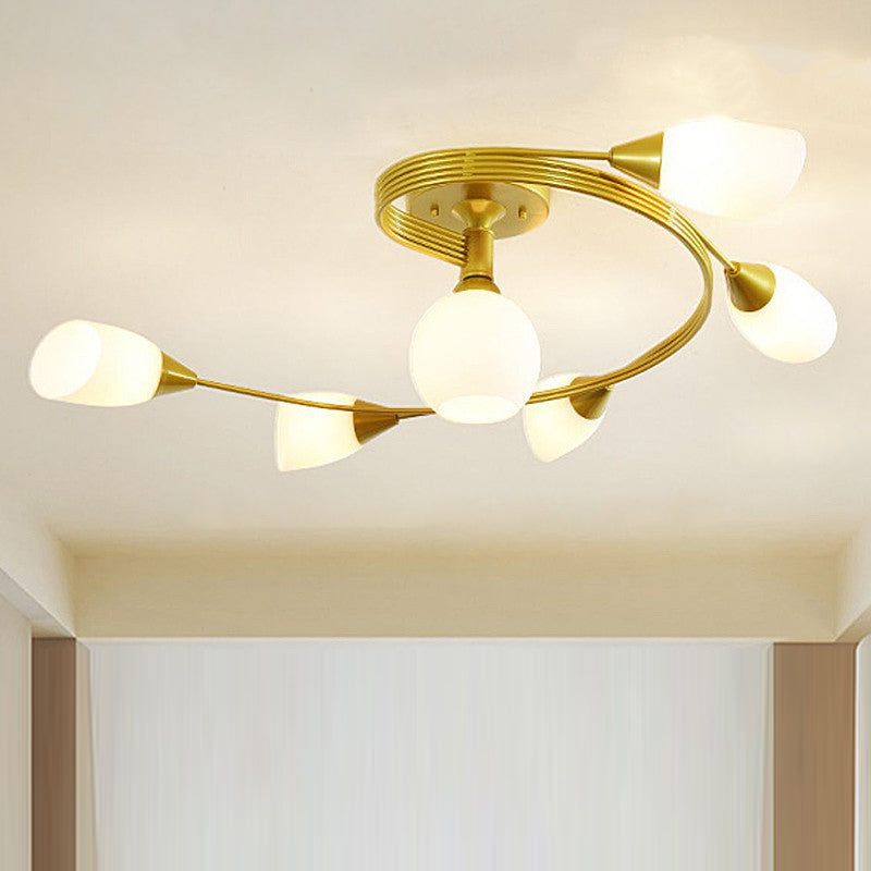 Scandinavian Floral Semi-Flush Ceiling Light Gold Black