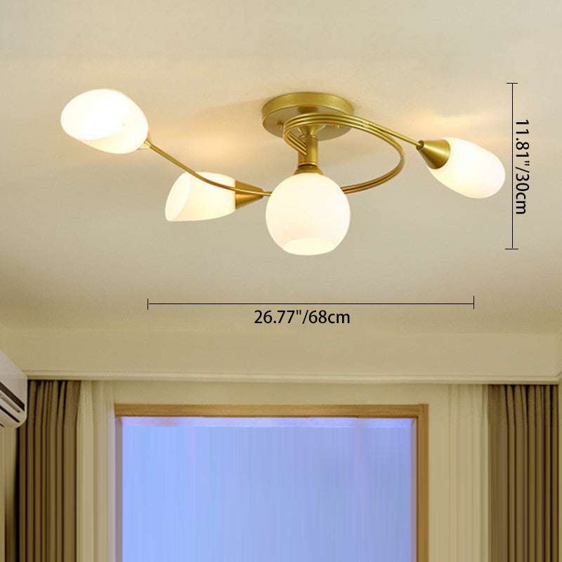 Scandinavian Floral Semi-Flush Ceiling Light Gold Black