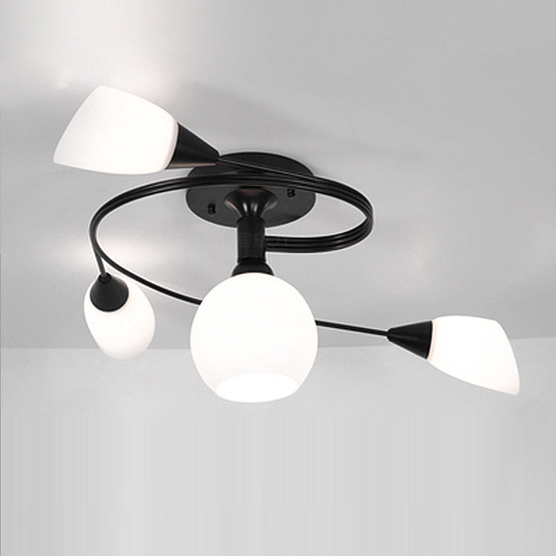 Scandinavian Floral Semi-Flush Ceiling Light Gold Black