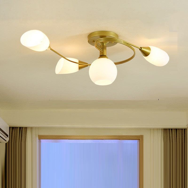 Scandinavian Floral Semi-Flush Ceiling Light Gold Black
