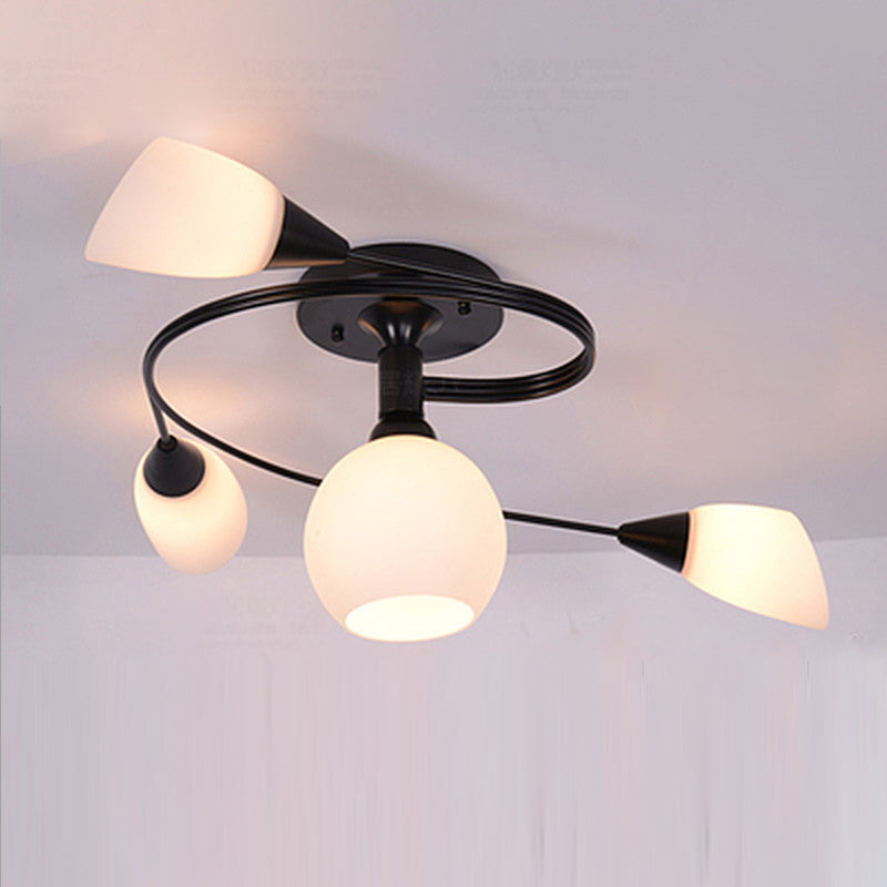 Scandinavian Floral Semi-Flush Ceiling Light Gold Black