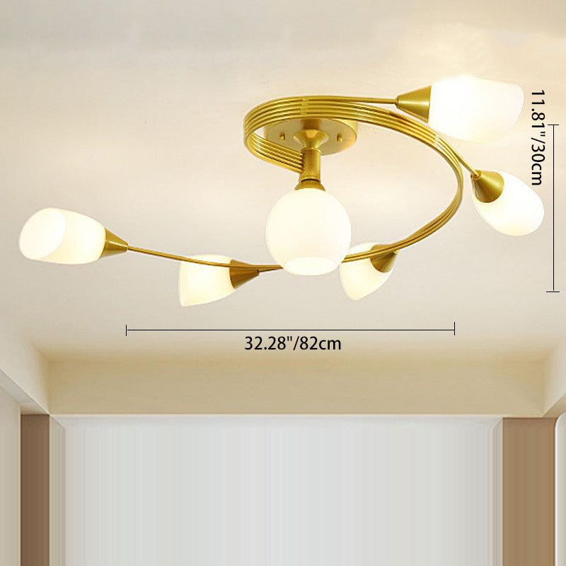 Scandinavian Floral Semi-Flush Ceiling Light Gold Black