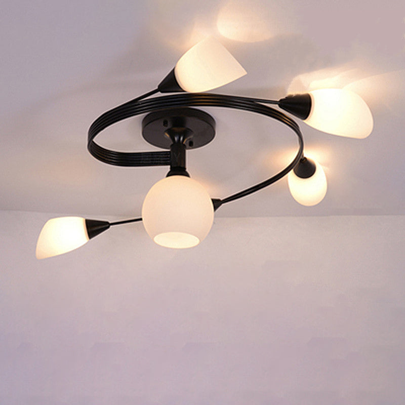 Scandinavian Floral Semi-Flush Ceiling Light Gold Black