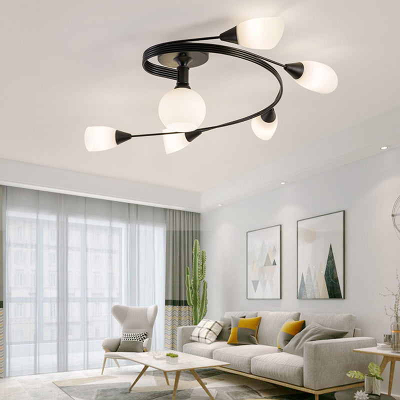 Scandinavian Floral Semi-Flush Ceiling Light Gold Black