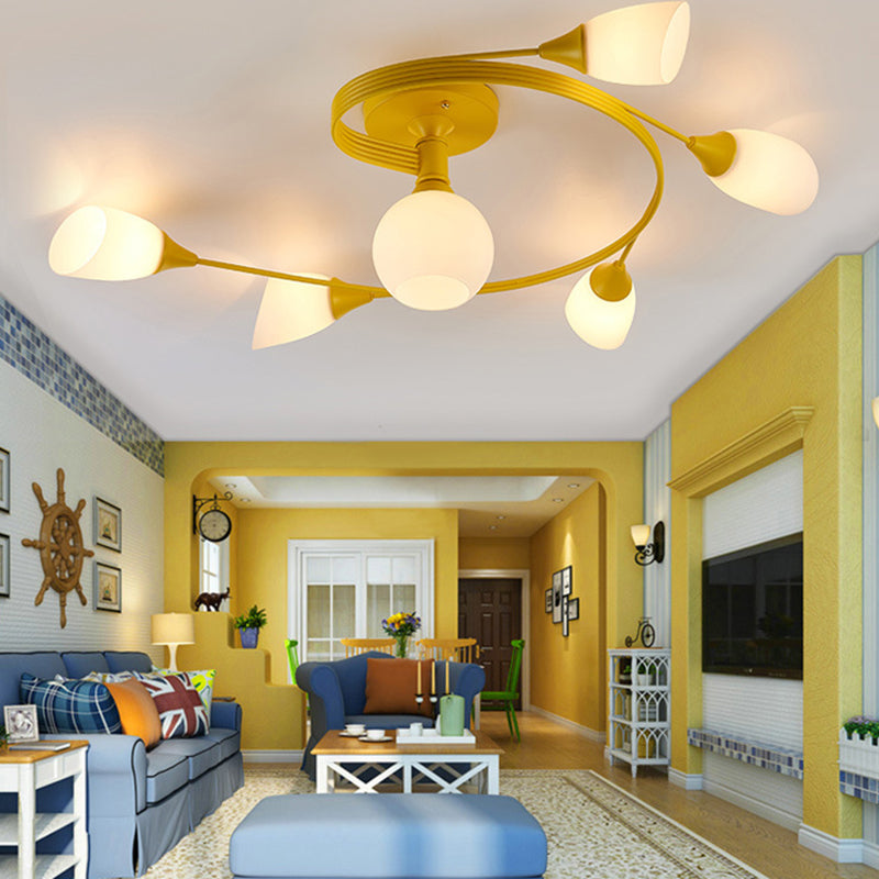 Scandinavian Floral Semi-Flush Ceiling Light Gold Black