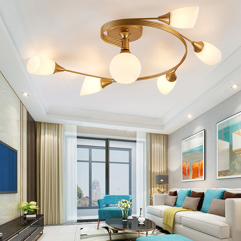 Scandinavian Floral Semi-Flush Ceiling Light Gold Black