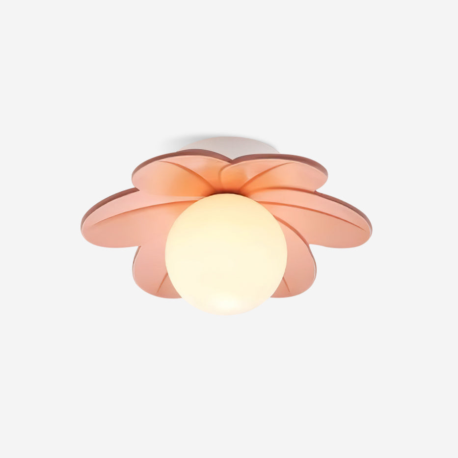 Floral Glass Ceiling Light with Frosted Globe Shade