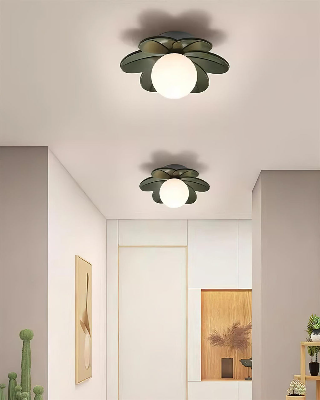 Floral Glass Ceiling Light with Frosted Globe Shade