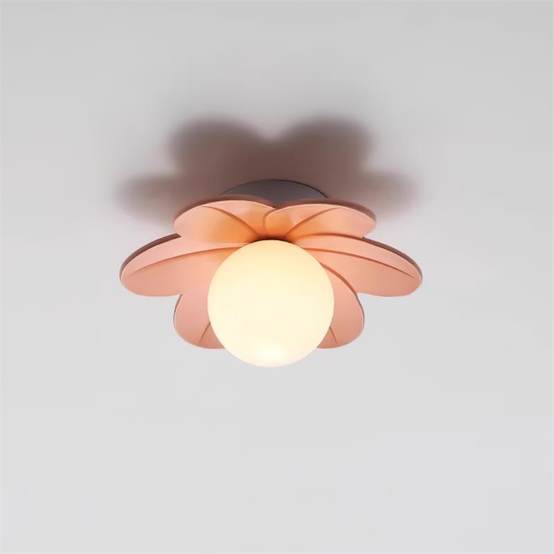 Floral Glass Ceiling Light with Frosted Globe Shade