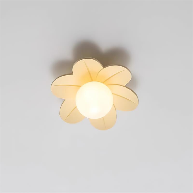 Floral Glass Ceiling Light with Frosted Globe Shade