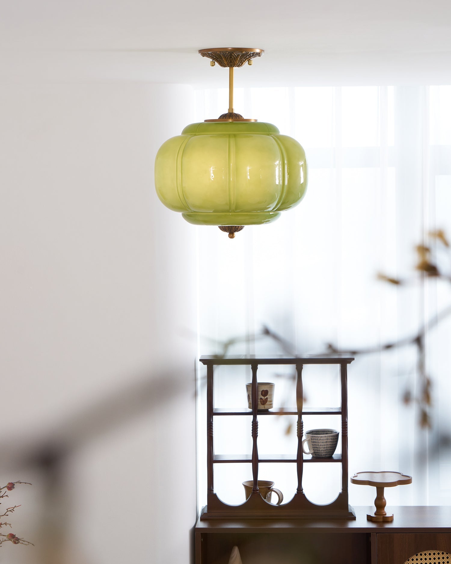 Vintage Glass Shade Ceiling Light with Brass Detail