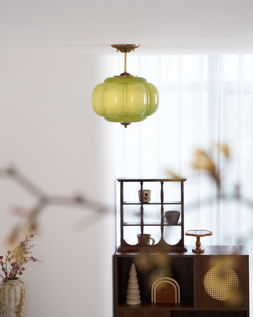 Vintage Glass Shade Ceiling Light with Brass Detail