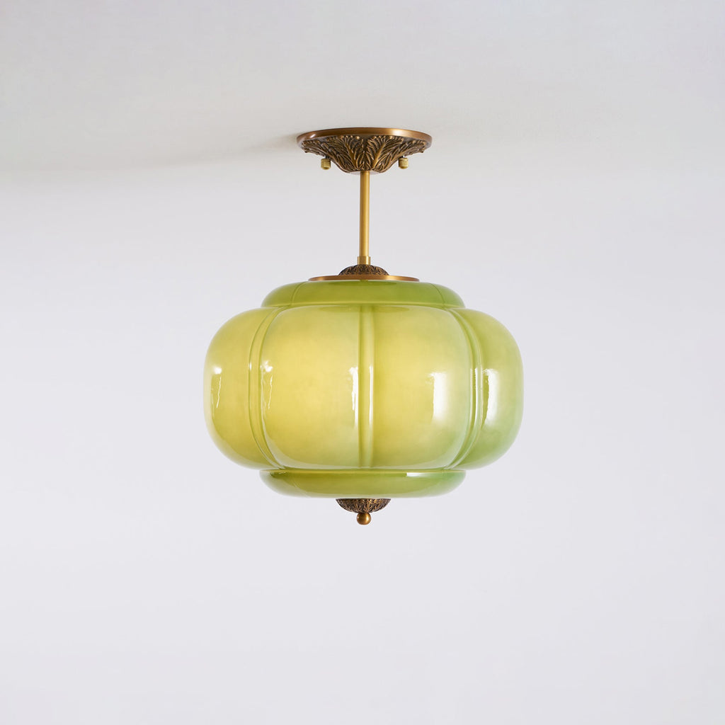Vintage Glass Shade Ceiling Light with Brass Detail