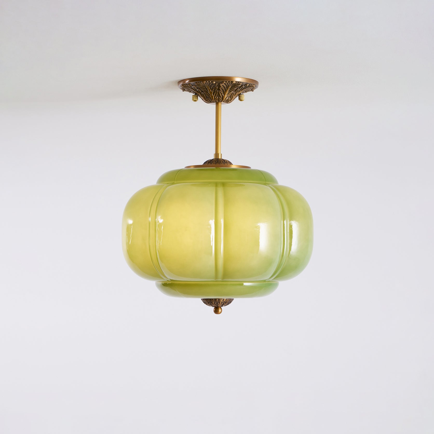 Vintage Glass Shade Ceiling Light with Brass Detail