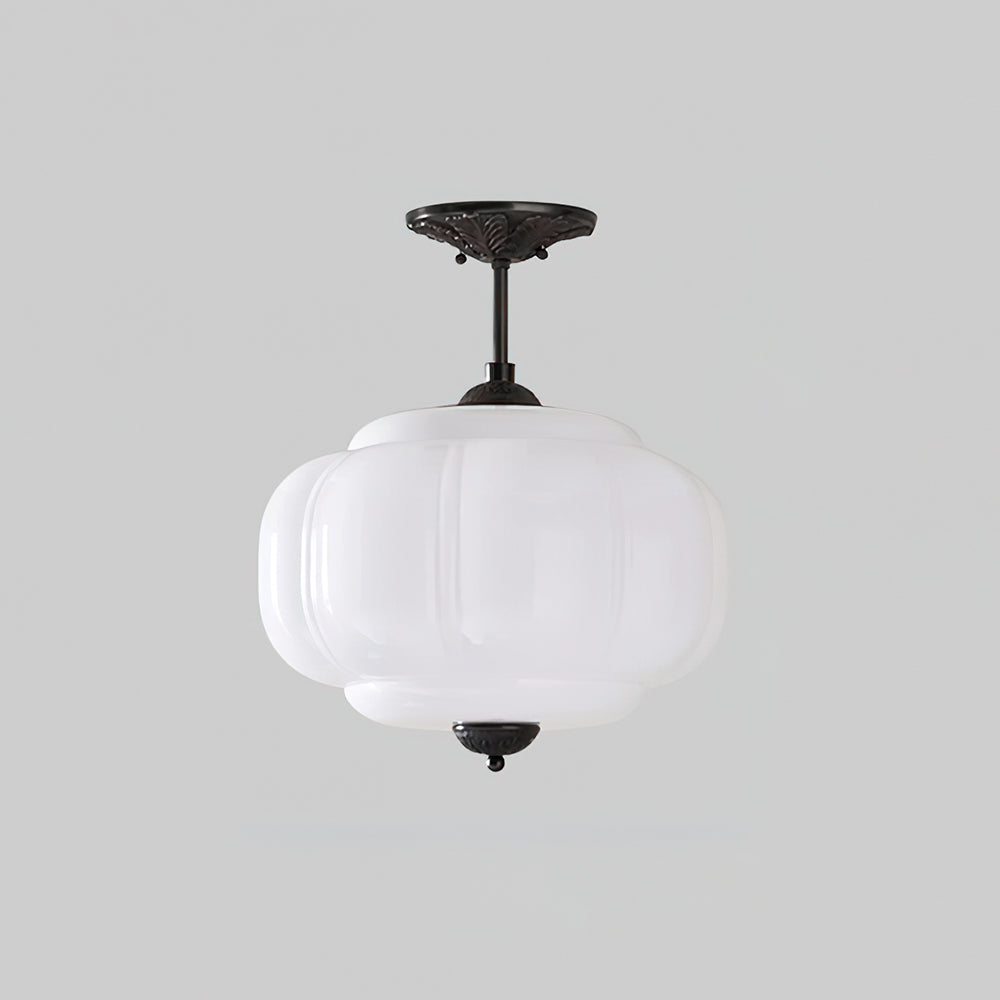 Vintage Glass Shade Ceiling Light with Brass Detail
