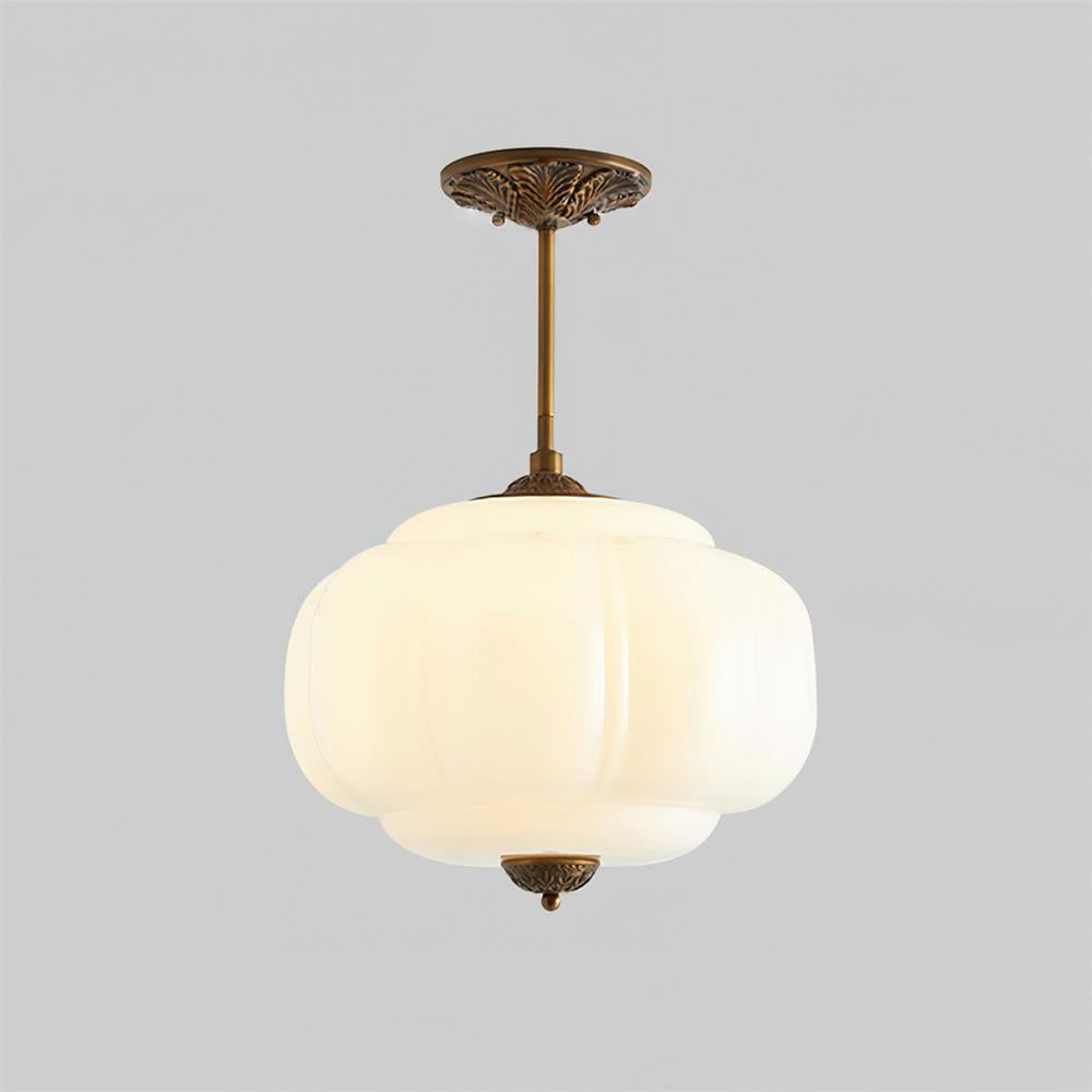 Vintage Glass Shade Ceiling Light with Brass Detail