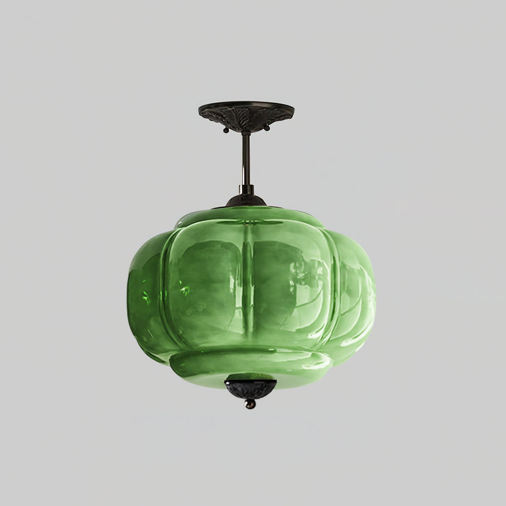 Vintage Glass Shade Ceiling Light with Brass Detail