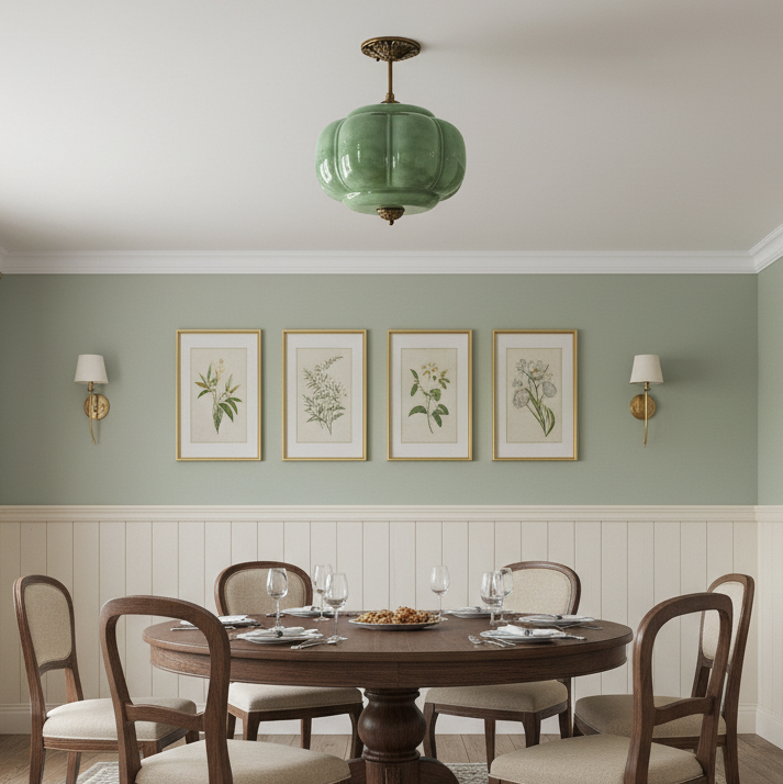 Vintage Glass Shade Ceiling Light with Brass Detail