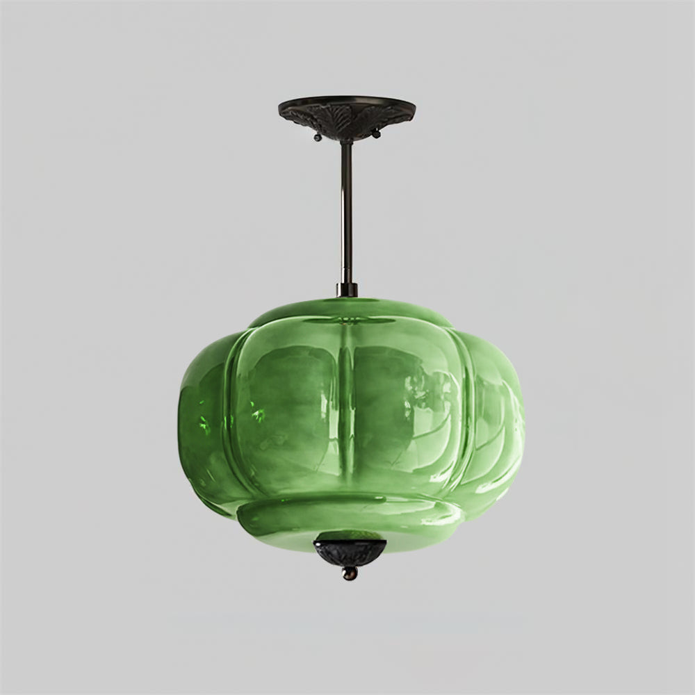 Vintage Glass Shade Ceiling Light with Brass Detail
