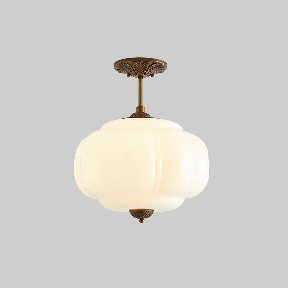 Vintage Glass Shade Ceiling Light with Brass Detail