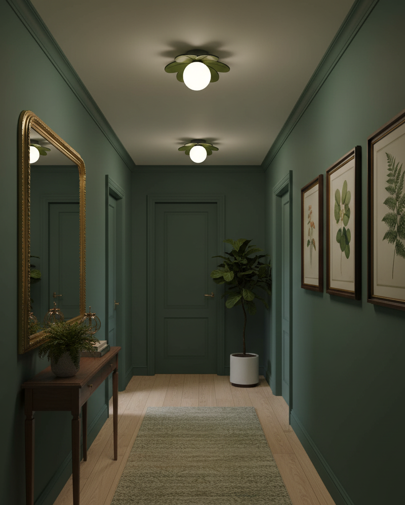 Floral Glass Ceiling Light with Frosted Globe Shade