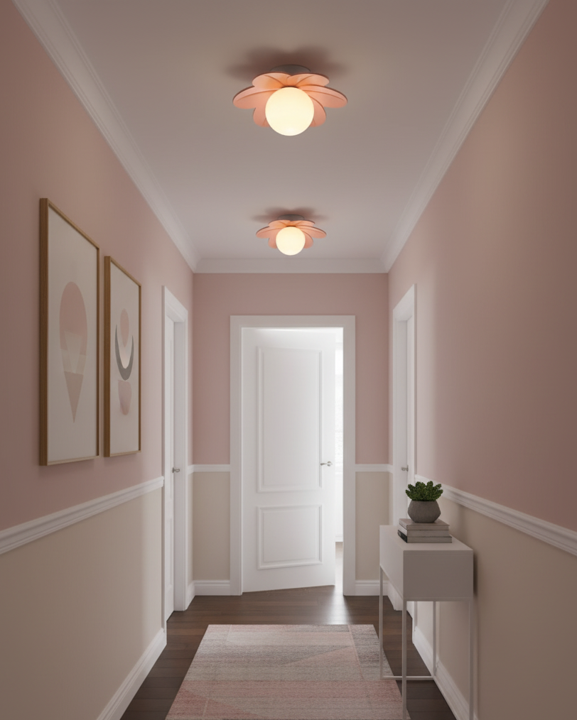 Floral Glass Ceiling Light with Frosted Globe Shade