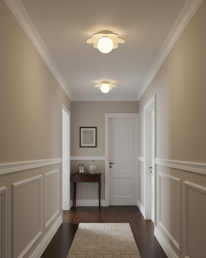 Floral Glass Ceiling Light with Frosted Globe Shade