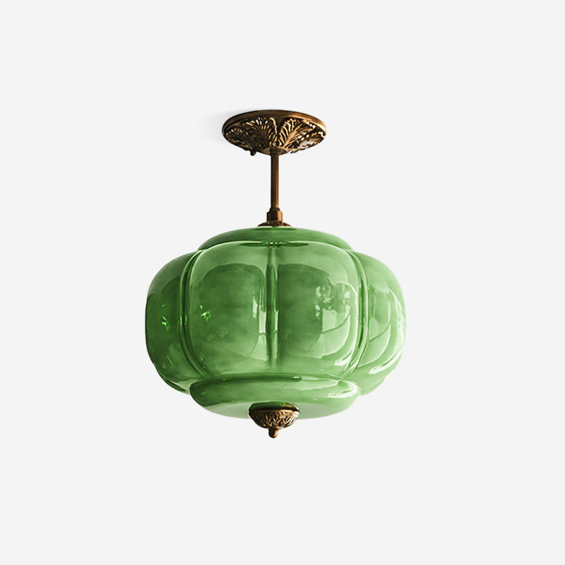 Vintage Glass Shade Ceiling Light with Brass Detail