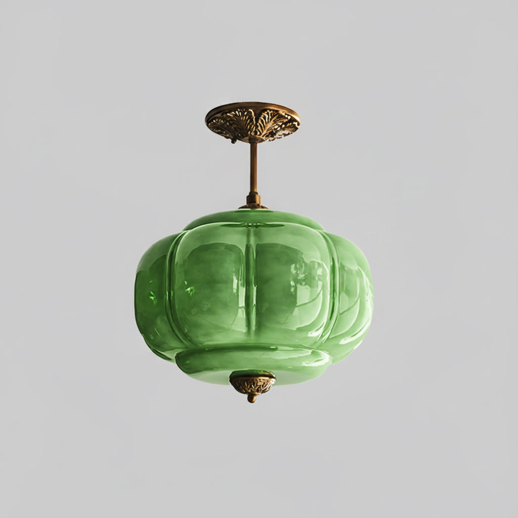 Vintage Glass Shade Ceiling Light with Brass Detail