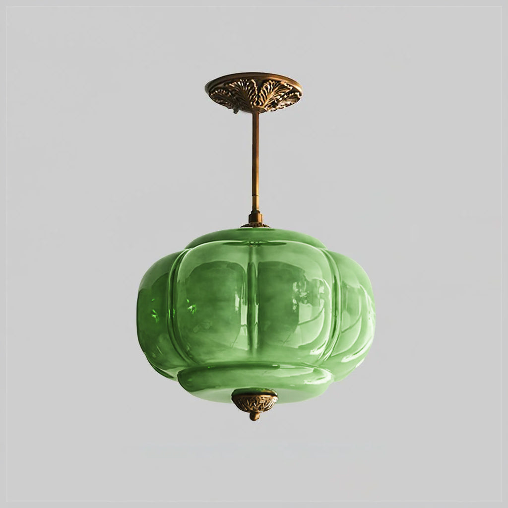 Vintage Glass Shade Ceiling Light with Brass Detail