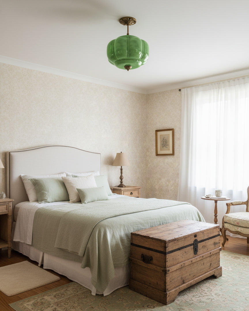 Vintage Glass Shade Ceiling Light with Brass Detail