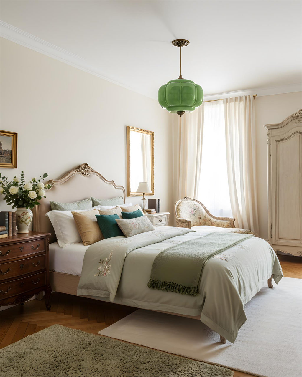 Vintage Glass Shade Ceiling Light with Brass Detail