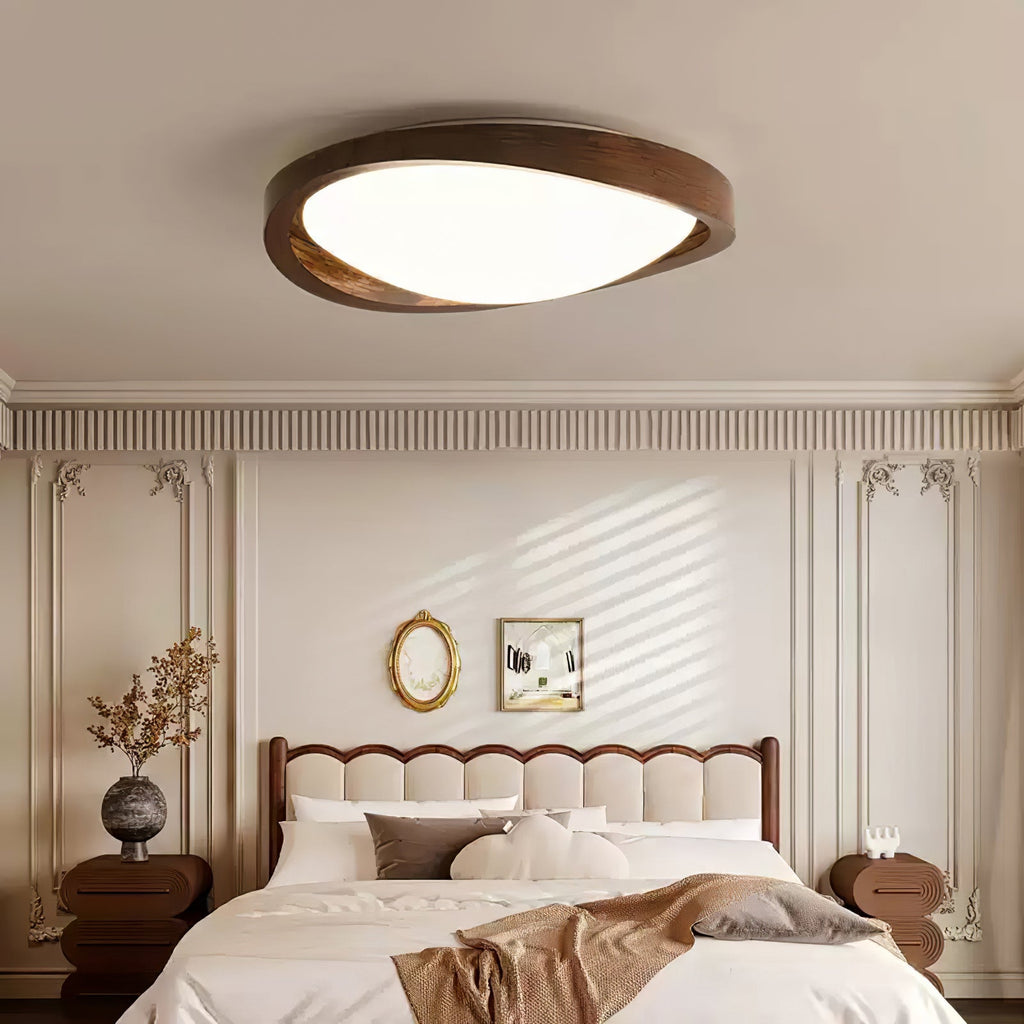Modern Curved Walnut Finish LED Ceiling Light