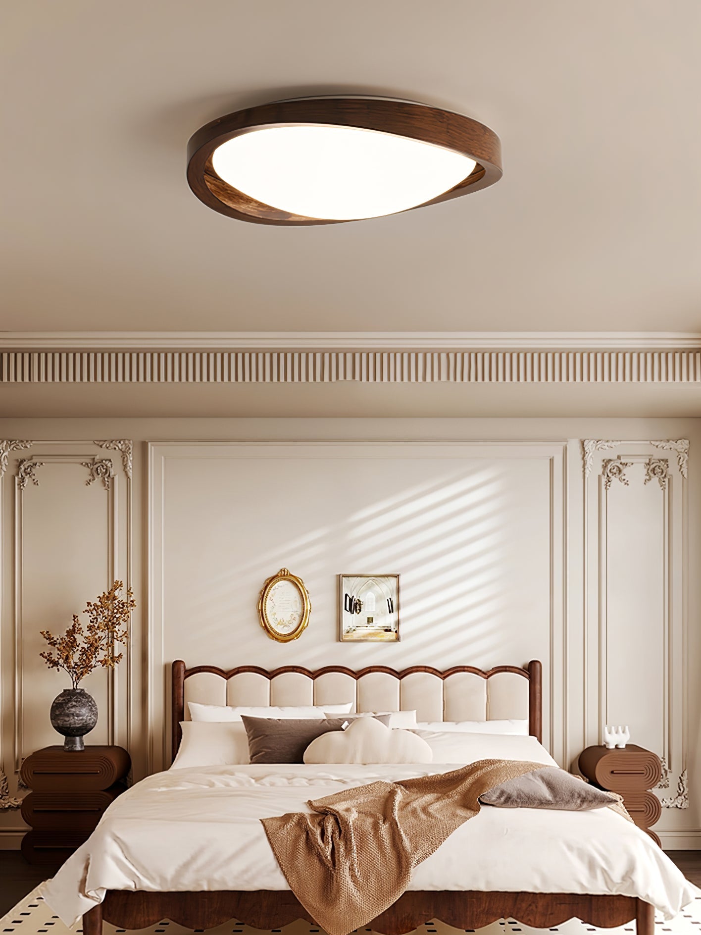 Modern Curved Walnut Finish LED Ceiling Light