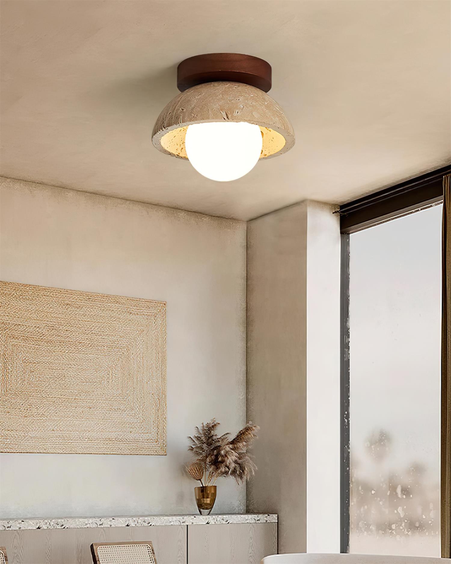 Piedra Stone Effect Ceiling Light with Glass Globe