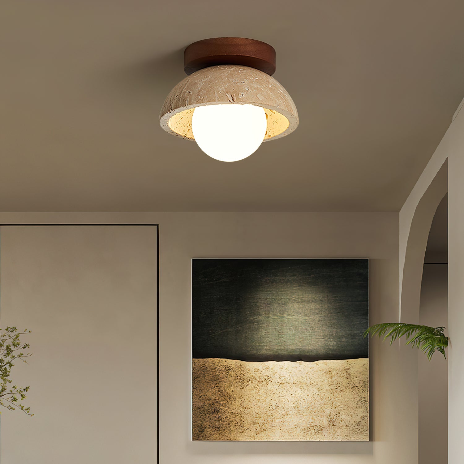 Piedra Stone Effect Ceiling Light with Glass Globe