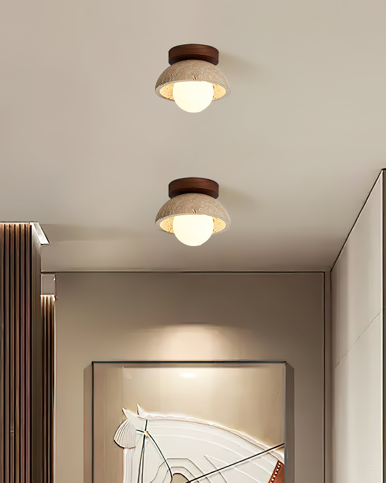 Piedra Stone Effect Ceiling Light with Glass Globe