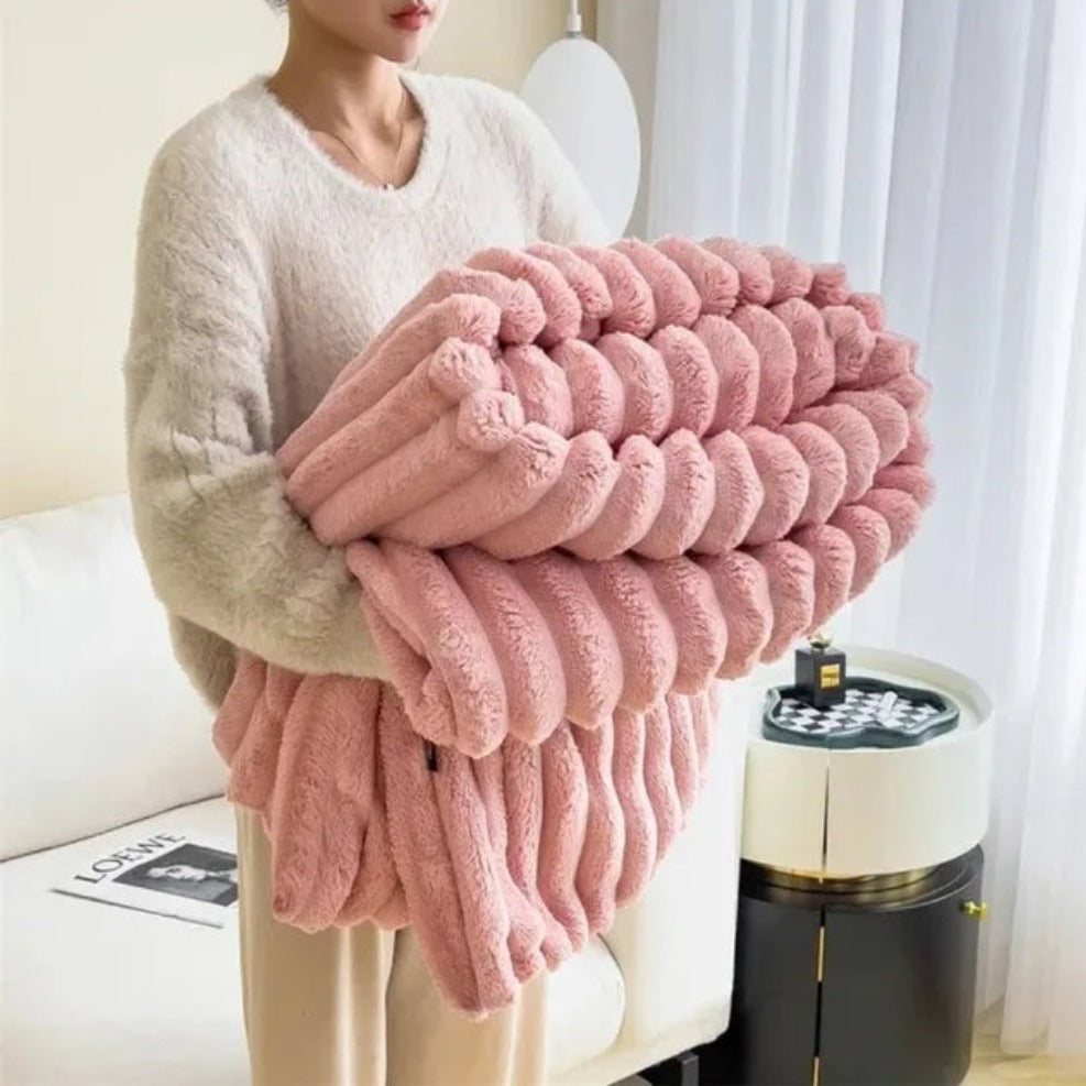 Fluffy Striped Throw Blanket for Sofa or Bed