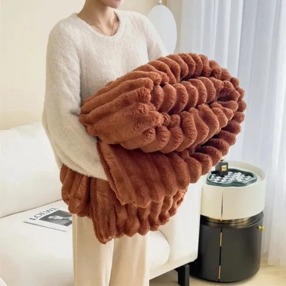 Fluffy Striped Throw Blanket for Sofa or Bed