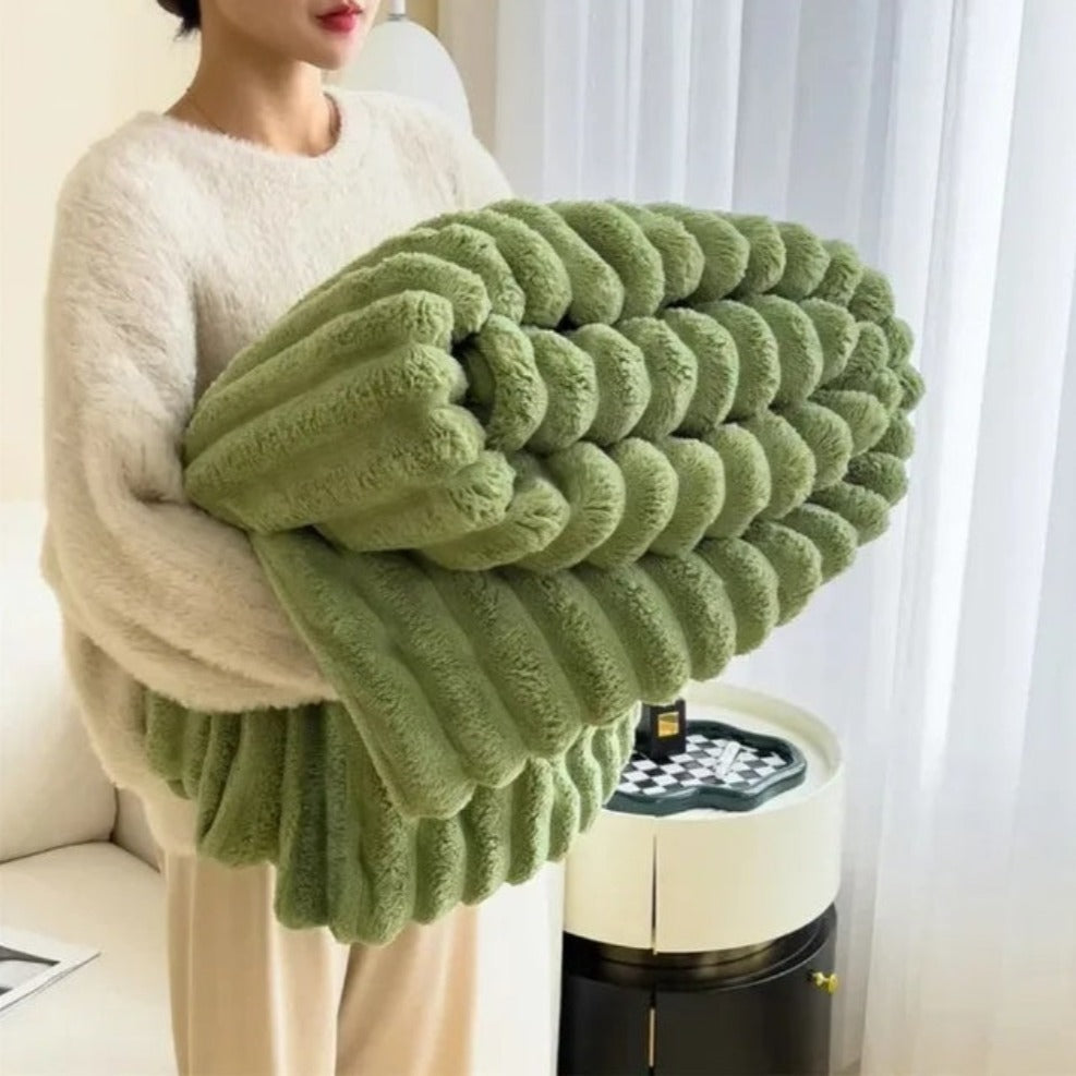 Fluffy Striped Throw Blanket for Sofa or Bed