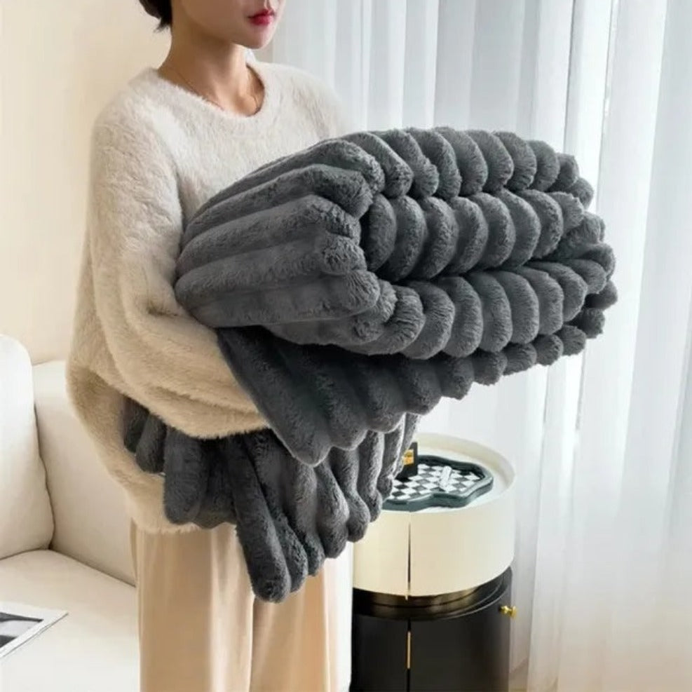 Fluffy Striped Throw Blanket for Sofa or Bed