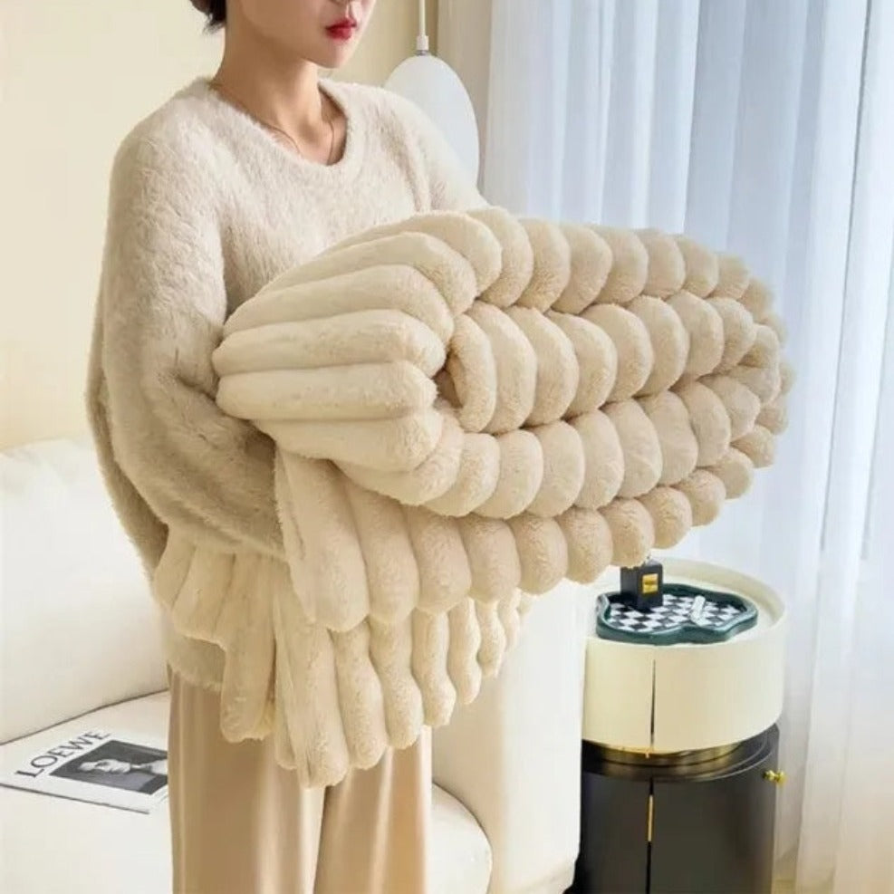 Fluffy Striped Throw Blanket for Sofa or Bed