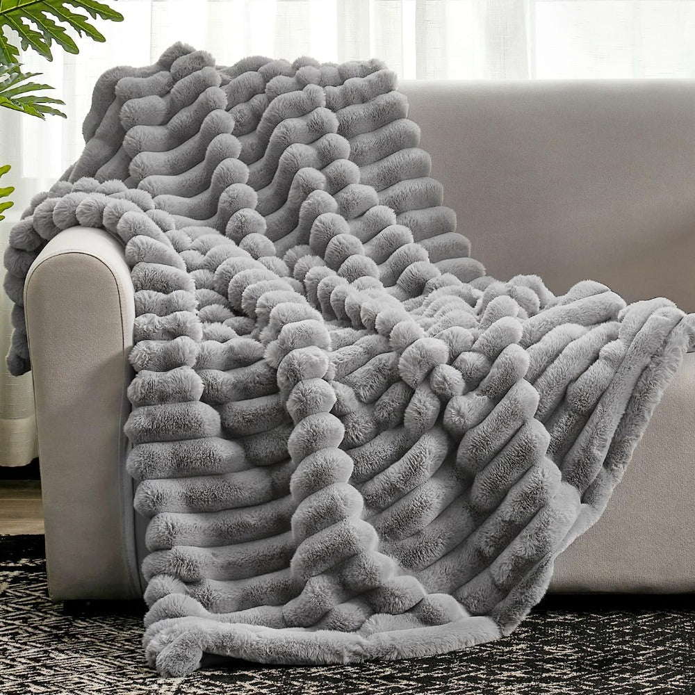 Fluffy Striped Throw Blanket for Sofa or Bed