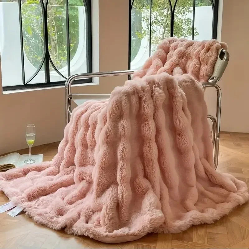 Reversible Textured Throw Blanket Double-Sided Bubble Design