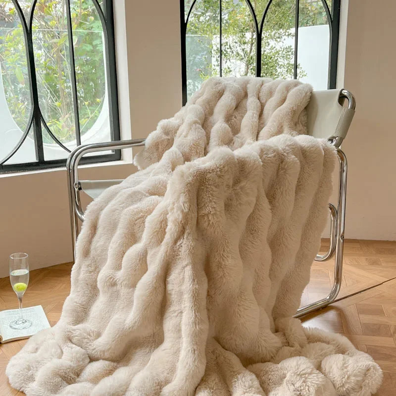 Reversible Textured Throw Blanket Double-Sided Bubble Design