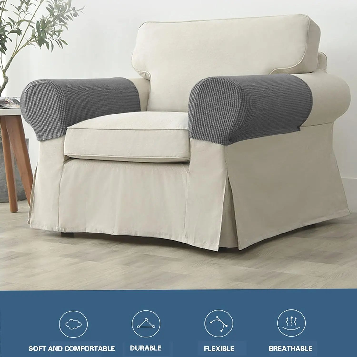 Stretch Armrest Covers Set Non Slip Quilted Design