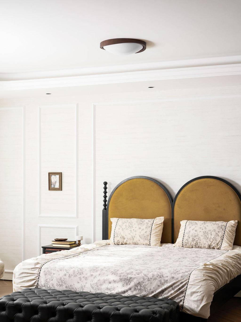 Modern Curved Walnut Finish LED Ceiling Light