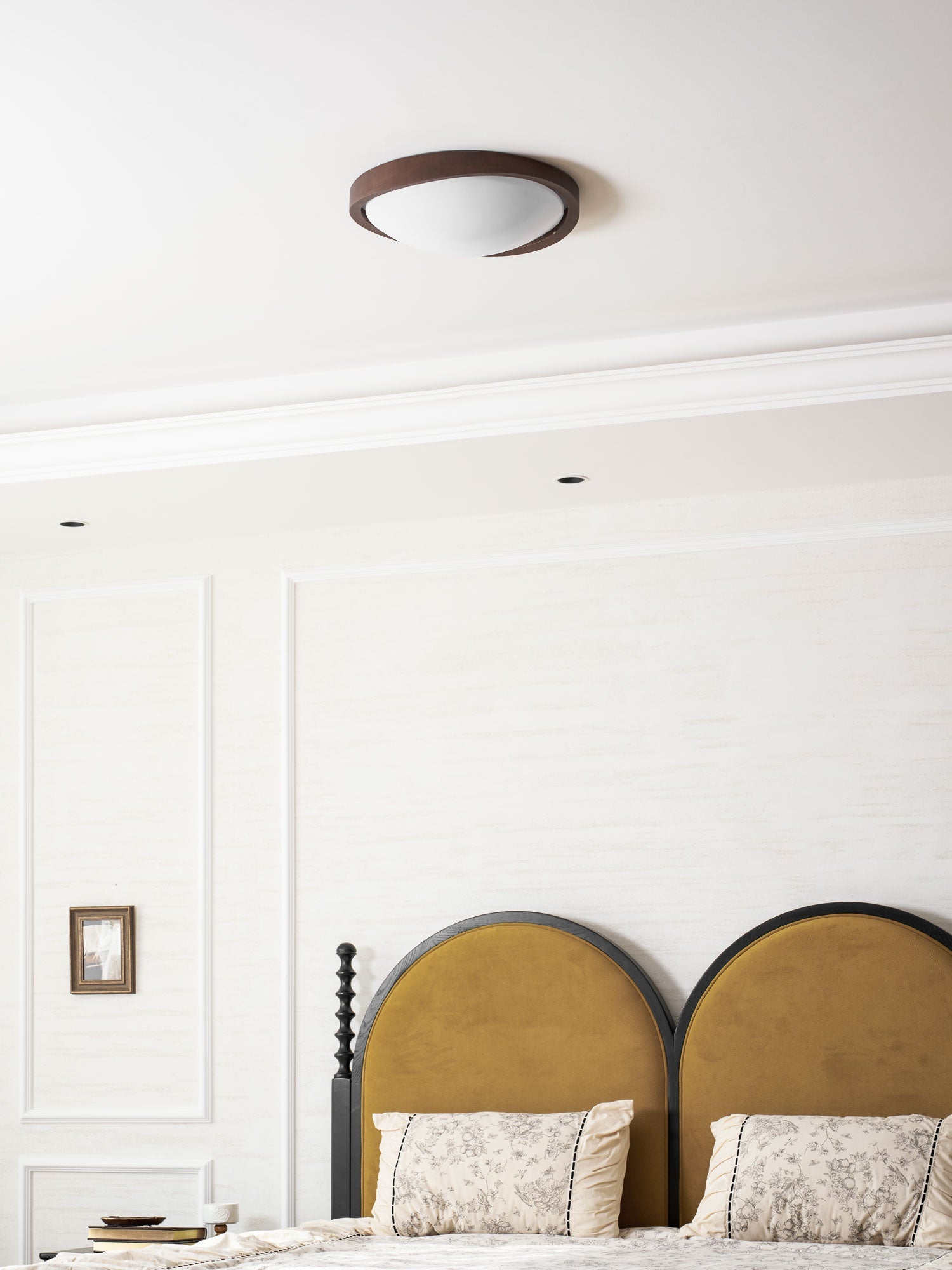 Modern Curved Walnut Finish LED Ceiling Light