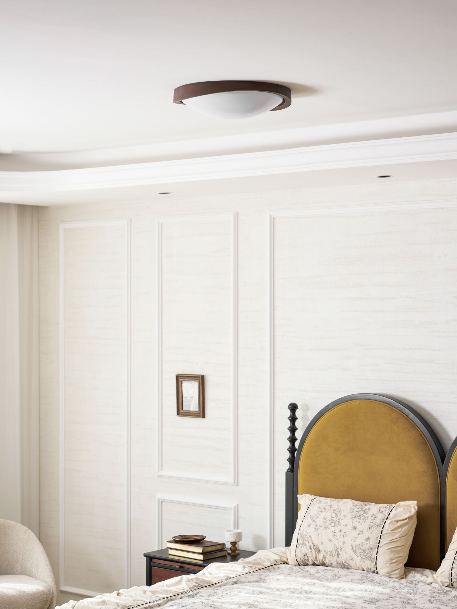 Modern Curved Walnut Finish LED Ceiling Light