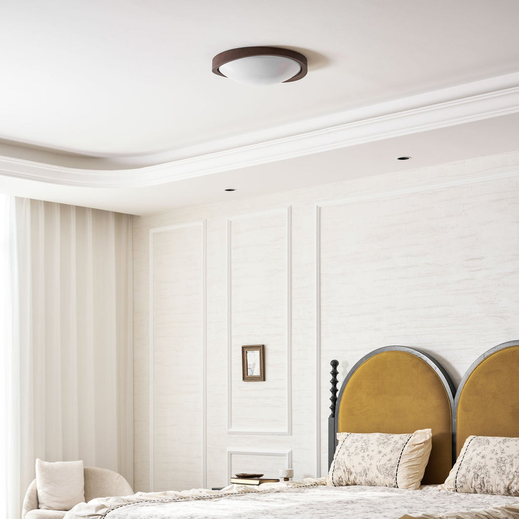 Modern Curved Walnut Finish LED Ceiling Light